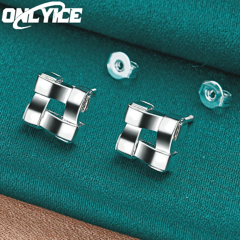 

New 925 Sterling Silver Earring For Women Weave Square Stud Original Designer Wedding Fashion Party Charm Jewelry Gifts