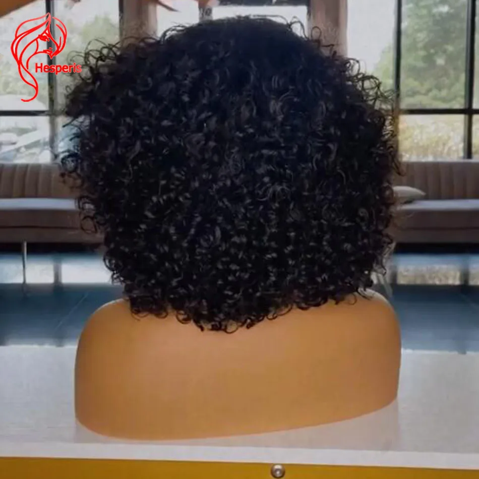 Hesperis Short Curly Bob Wigs 200 Density Afro Kinky Curly Wig Full Machine Made Human Hair Wig With Bangs Remy Brazilian Hair