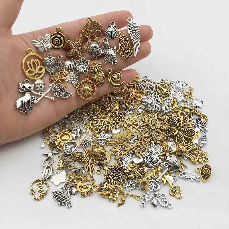 200pcs/Lot Zinc Alloy Gold Tibetan Silver Mix Charms Animal Pendant for DIYNecklace Bracelet Jewelry Making Craft Accessories