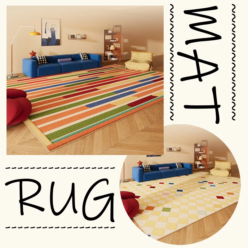 Minimalist Creative Dopamine Geometric Pattern Living Room Carpet Bedroom Room Floor Rugs Home Easy Repair Sofa Coffee Table Mat