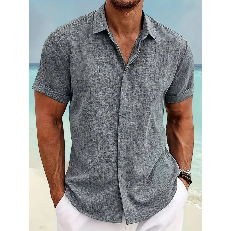 Linen Short Sleeve Slim Fit Workwear Office Shirt for Men