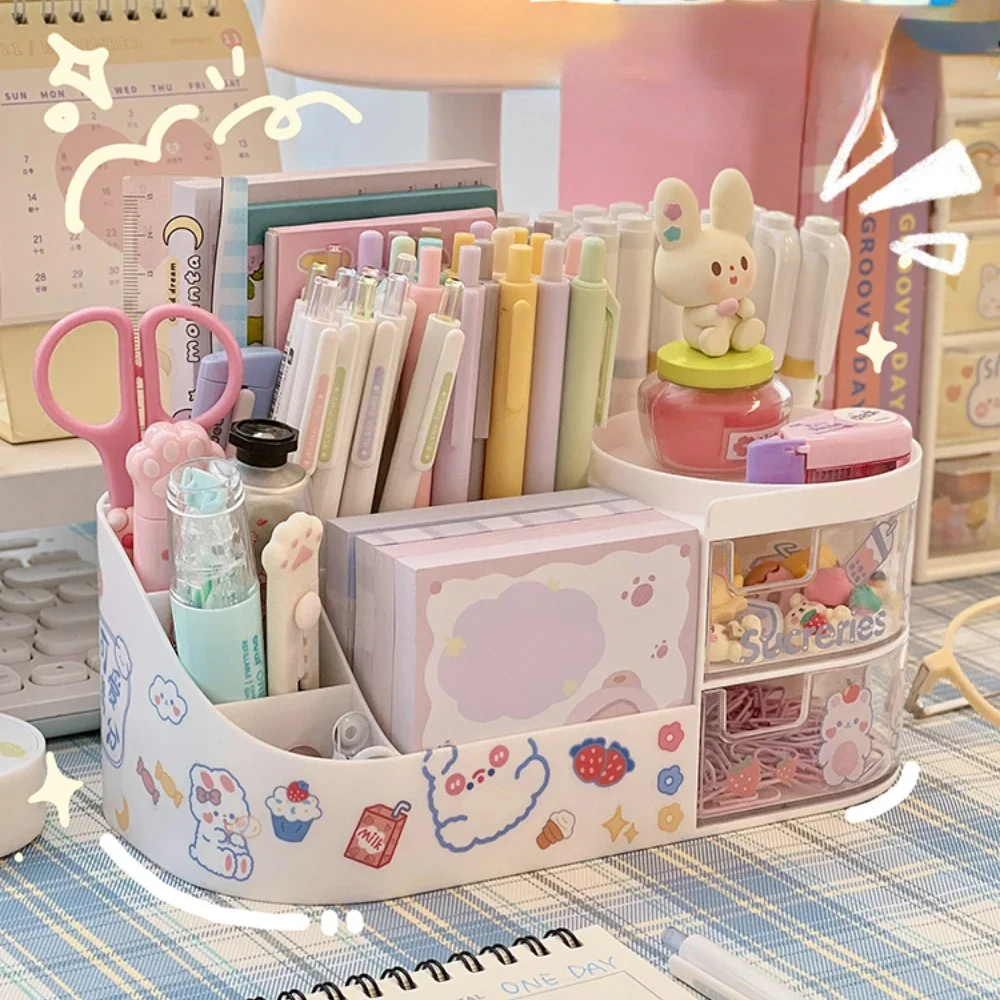 Cute Desk Organizer Drawer Kawaii Plastic Stationery Organizer Transparent  Storage Box Container Pen Holder For Home School - AliExpress