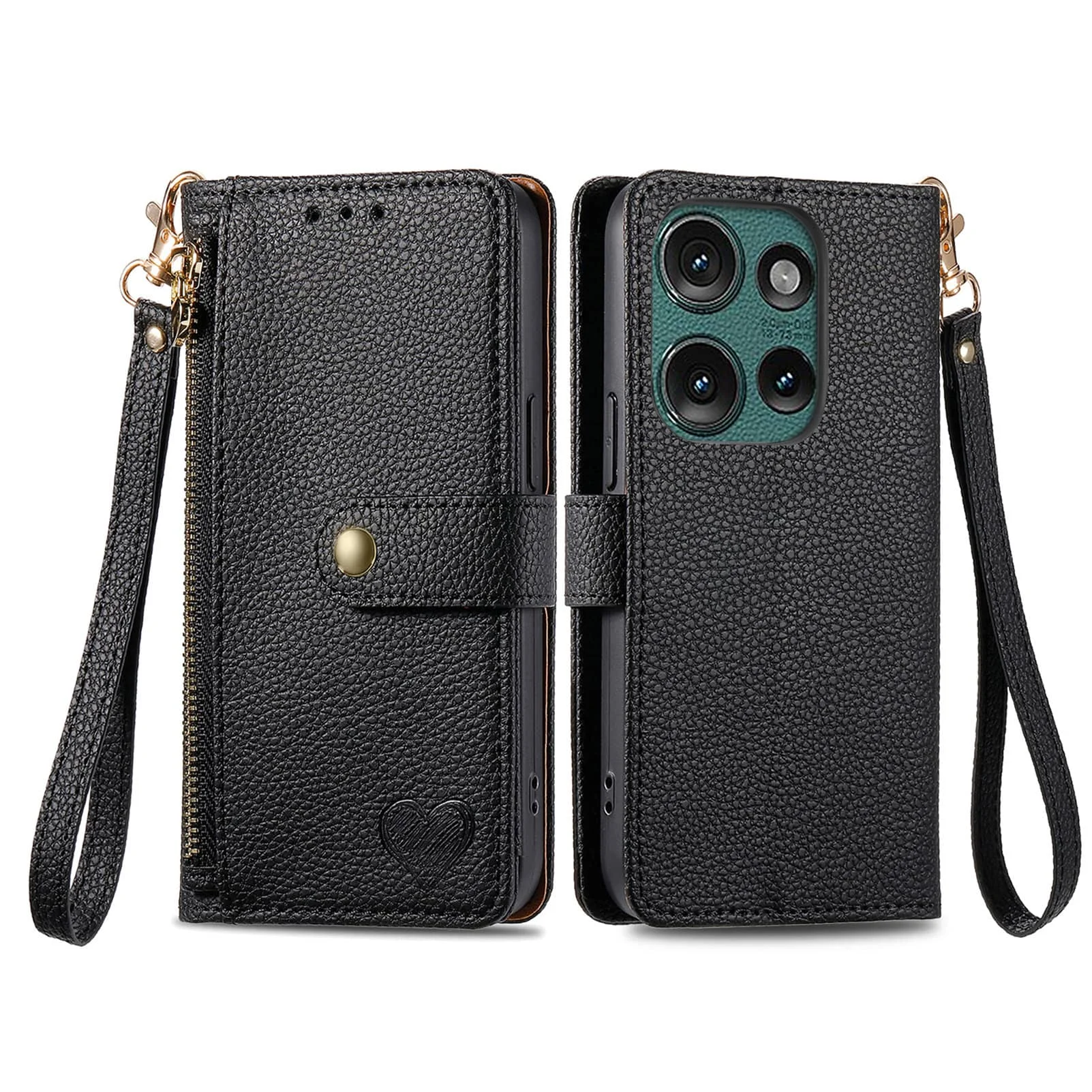 Premium Wallet Case with Zipper Pocket and Wrist Strap - Flip Card Holder Purse