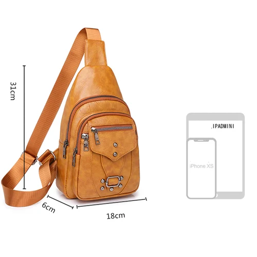 여자의 빈티지 가슴 팩 레트로 PU 가죽 어깨 Crossbody 가슴 가방 여성 메신저 주머니 여성 핸드백 디자이너 2022 5