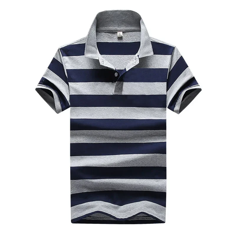 

Рубашка-поло мужская в полоску, трикотажный пуговицы с коротким рукавом, воротник-поло, пуловер, деловая повседневная одежда свободного покроя, лето