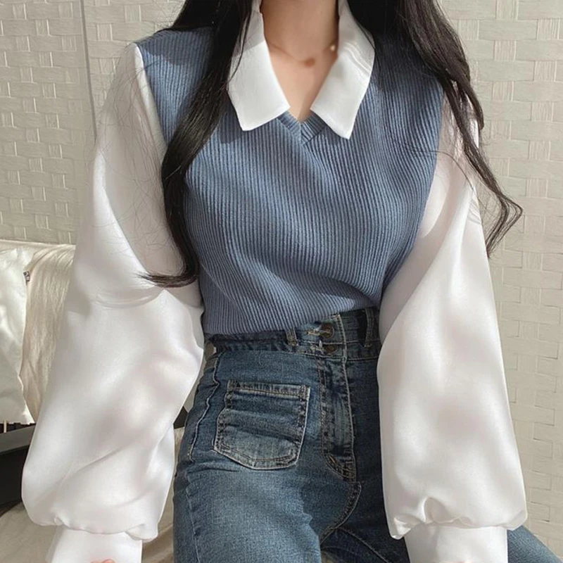 Camisetas de manga larga para mujer, Tops versátiles informales con solapa, Otoño e Invierno - Imagen 3