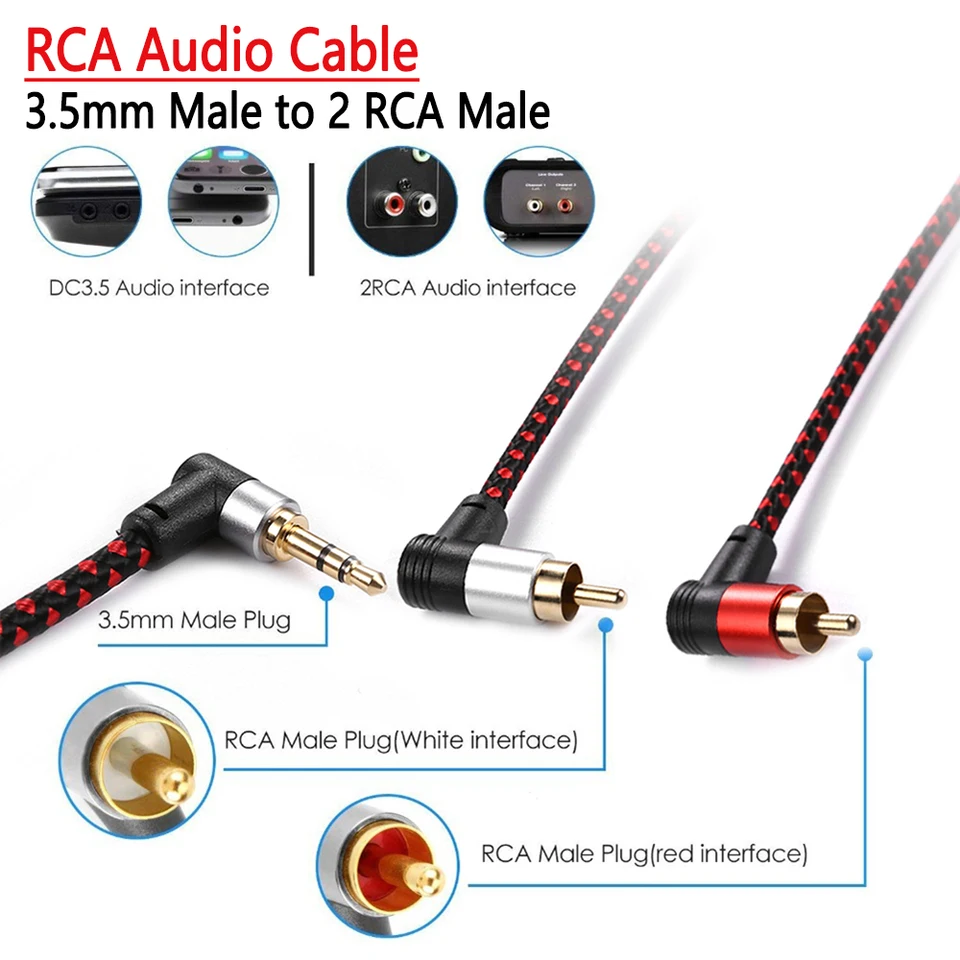 Cavo Audio Jack 3.5mm Stereo Angolo Retto A 2 RCA Maschio - 1,5 Metri (5 Ft) - Nero