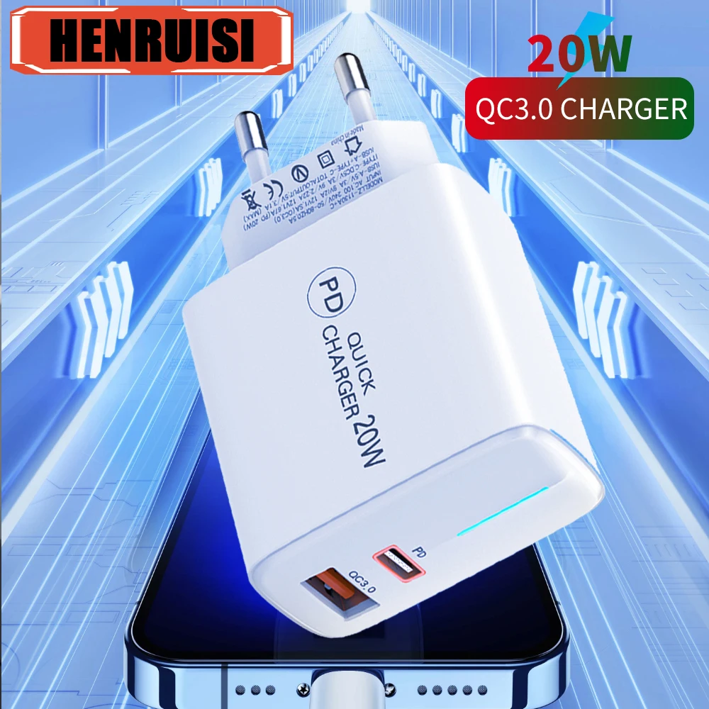 20W PD Type C Fast Charging USB QC3.0 Dual Port Mobile Phone Charger Adapter Wall Adapter For iPhone 15 14 13 Pro Samsung Xiaomi
