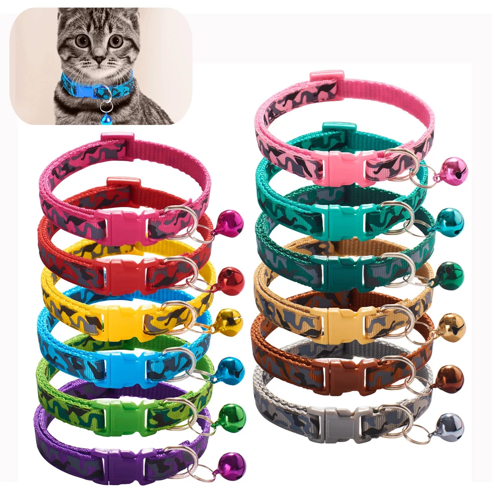 

Colorful Cute Bell Collar Adjustable Buckle Cat Collar 1PC Pet Supplies Footprint Personalized Kitten Collar Small Dog Accessory