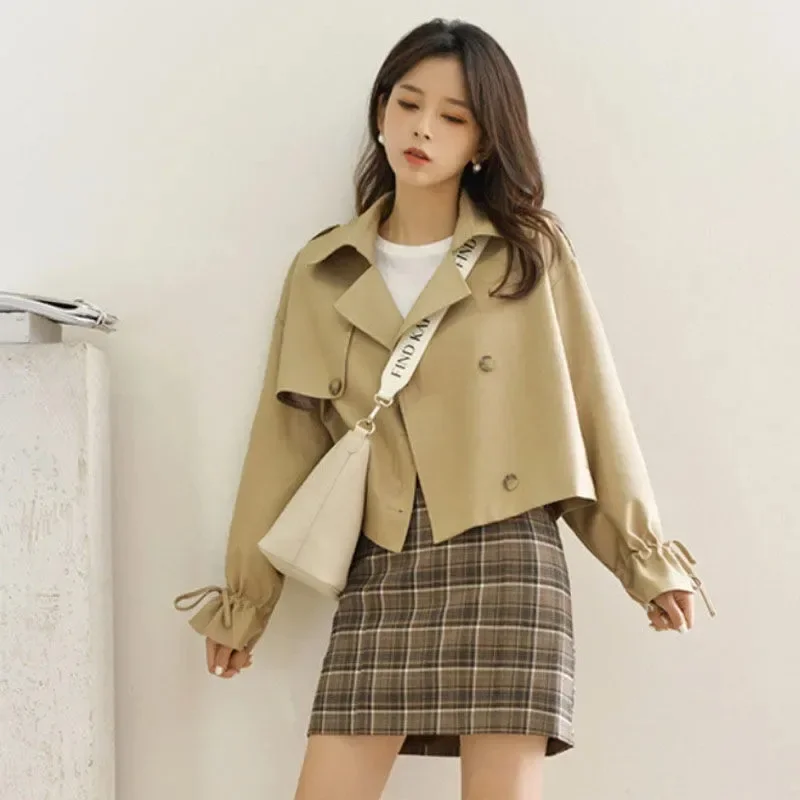 

Spring Autumn Short Trench Women Lapel Single Breasted Fashion Blazers Solid Colors Multi-Button Casual Commuter Coats Outwear