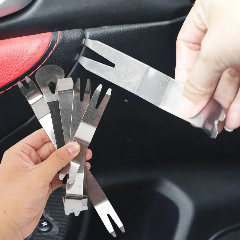 Auto Clip Removal Pry Tool Stainless Steel Car Fastener Disassembly Tool Non-Scratch Tip for Car Door Dashboard Trim Repair Kit