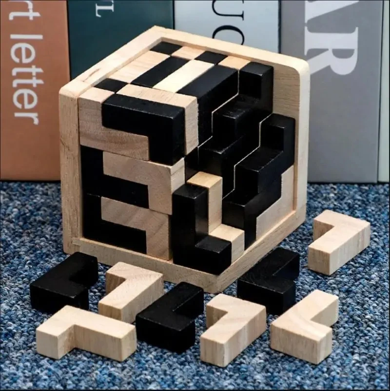 

3D Cube Puzzle Luban Interlocking Creative Educational Wooden Toy Brain IQ Mind Early Learning Game Gift Children Letter 54T