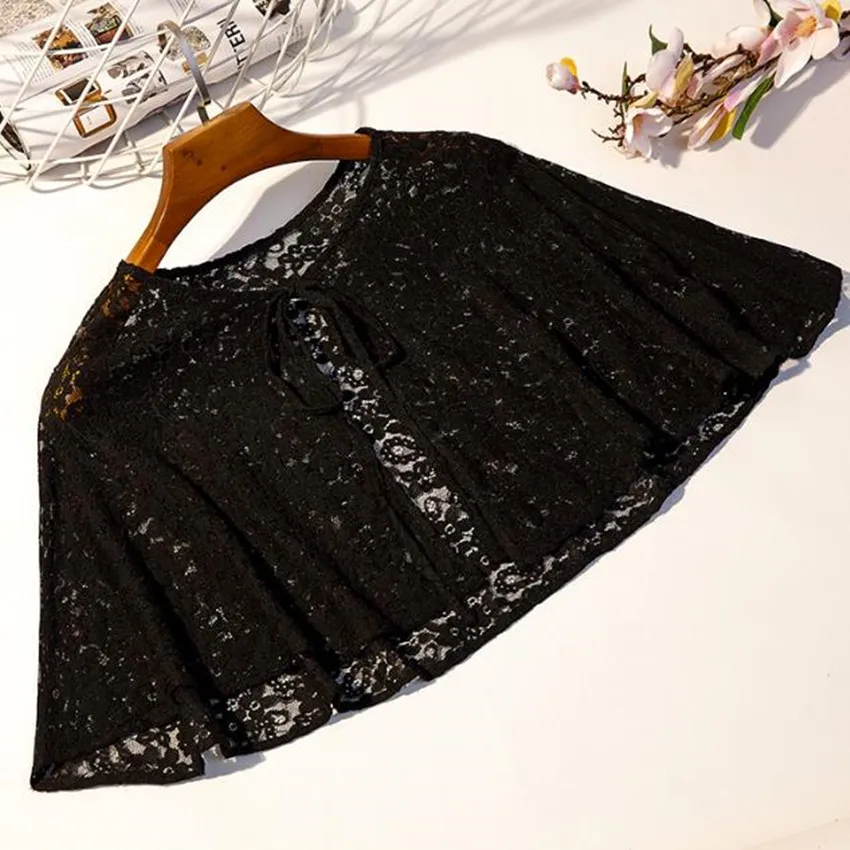 Spring Summer Retro Lace Shawl Women Stand Collar Cape Cloak With Cheongsam