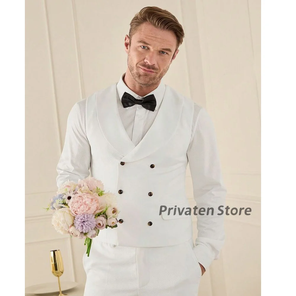 남성 조끼 숄 칼라 더블 브레스트 웨딩 신랑 화이트 포멀, 부드럽고 편안한 여름..