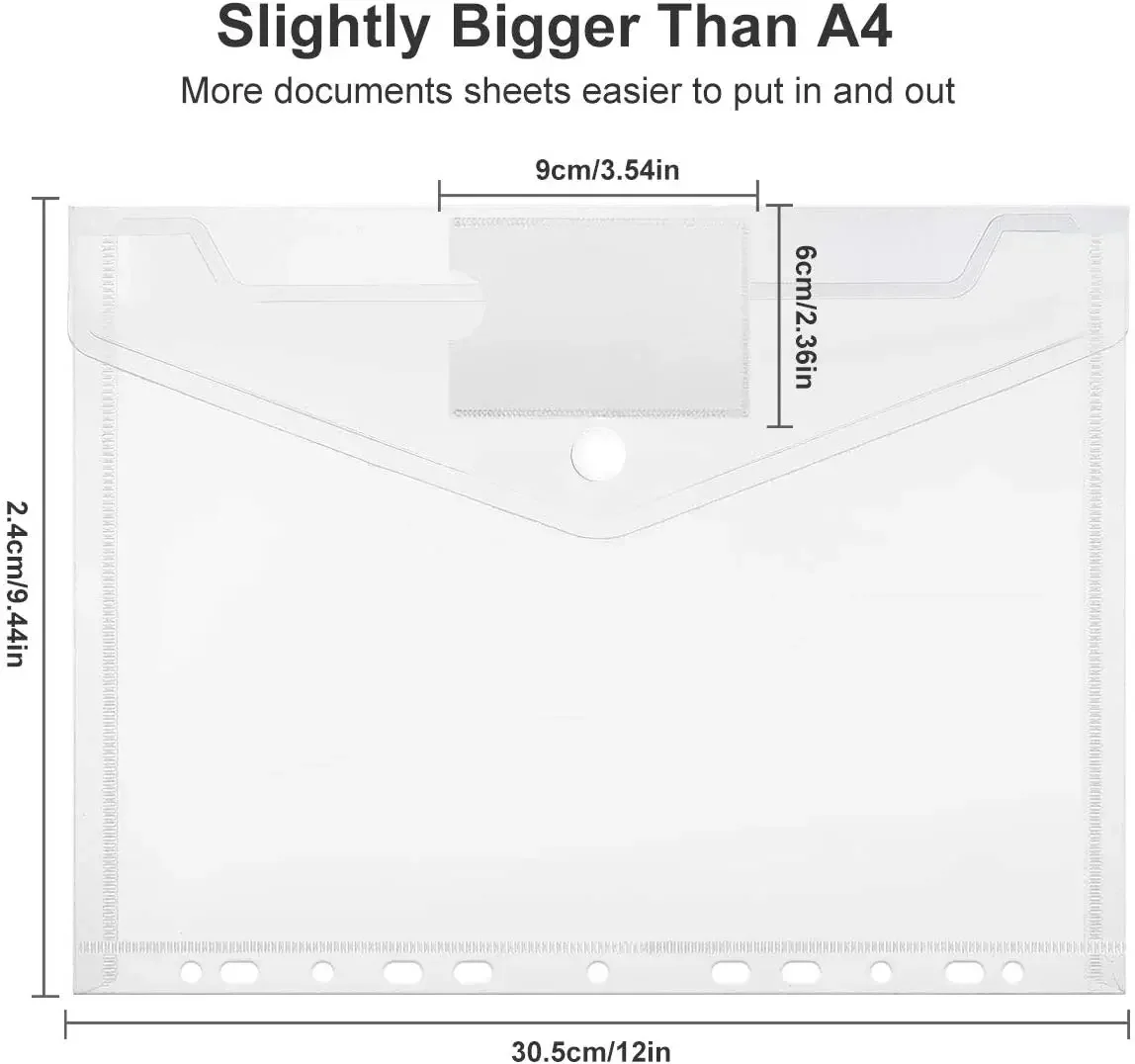 방수 플라스틱 파일링 포켓, 학교 생활 사무실용 투명 고저항 천공 포켓, 11 개 구멍, A4 6 개