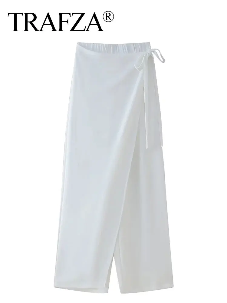 HH Women Fashion Drape Sarong Pants Vintage Solid Side Lace Up Loose Casual Elastic Waist Trousers Woman Asymmetrical Pant