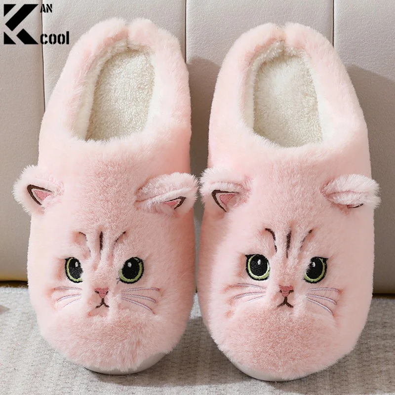 New Couple Winter Home Slipper Women Shoe Cute Cartoon Cat Slippers Men Warm Plush Slides Indoor Bedroom Anti-Slip Floor Slipper