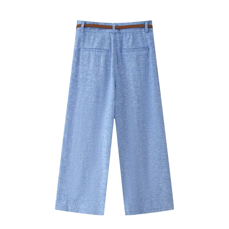 2025 Chic Belt Long Pants Set Women Single Breasted Short Vest Top Wide Leg Trousers Suits Two Pieces Set Woman Outfits