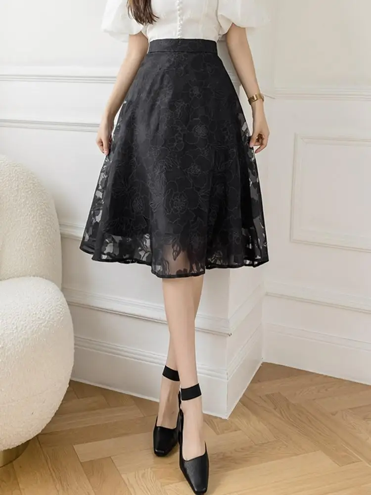 hoop skirt Ladies Elegant A-line Skirts New Arrival 2022 Fashion Korean Style All-match High Waist Knee Length Women Party Long Skirt W1019 mini skirts for women Skirts