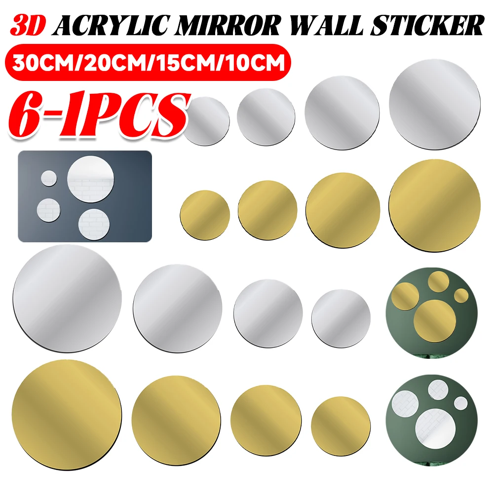 6-1pc 30-10cm 3D Mirror Wall Sticker Round Mirror DIY Tiles Window Wall Sticker Decal Home Bedroom Background Decoration Kit mirror wall sticker