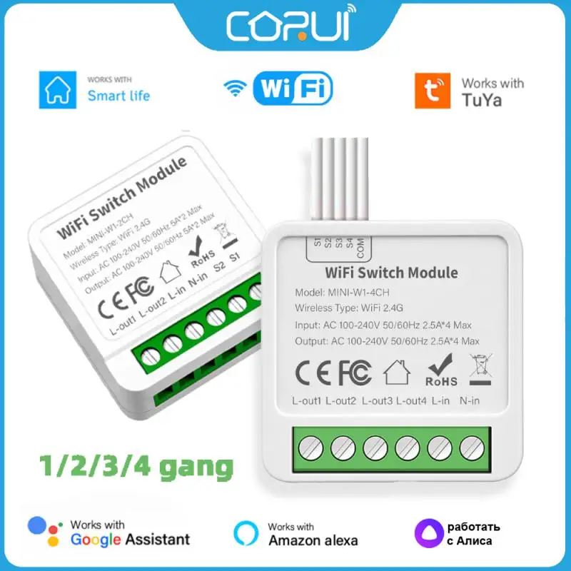 CORUI-Módulo de interruptor inteligente con WIFI, dispositivo de Control de voz compatible con Alexa, Google Home, Alice, Tuya, Smart Life 1/2/3/4 Gang, 2 vías