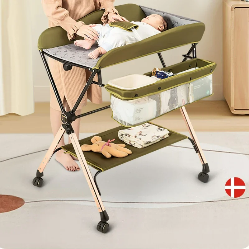 Multifunctional Folding Bed Touch Bath Diaper Table 5th Gear Adjustment Baby Care Tables with Wheel Changing Table for Baby