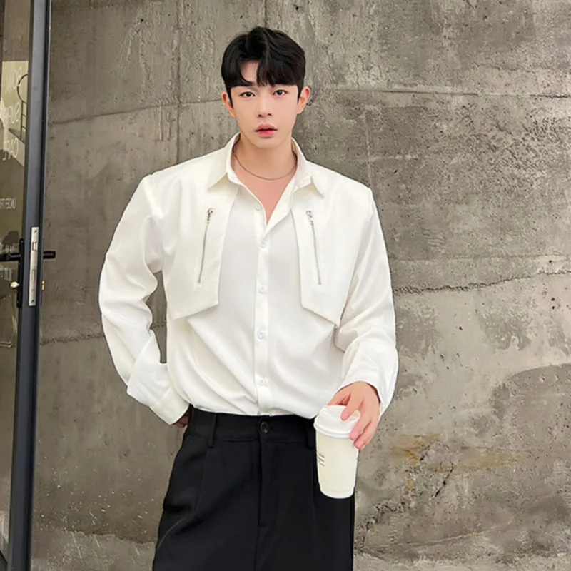 

SYUHGFA 2024 Autumn Male Casual Shirts Korean Style Tide Loose Long Sleeve Clothing Trend Men's Solid Color Versatile Tops