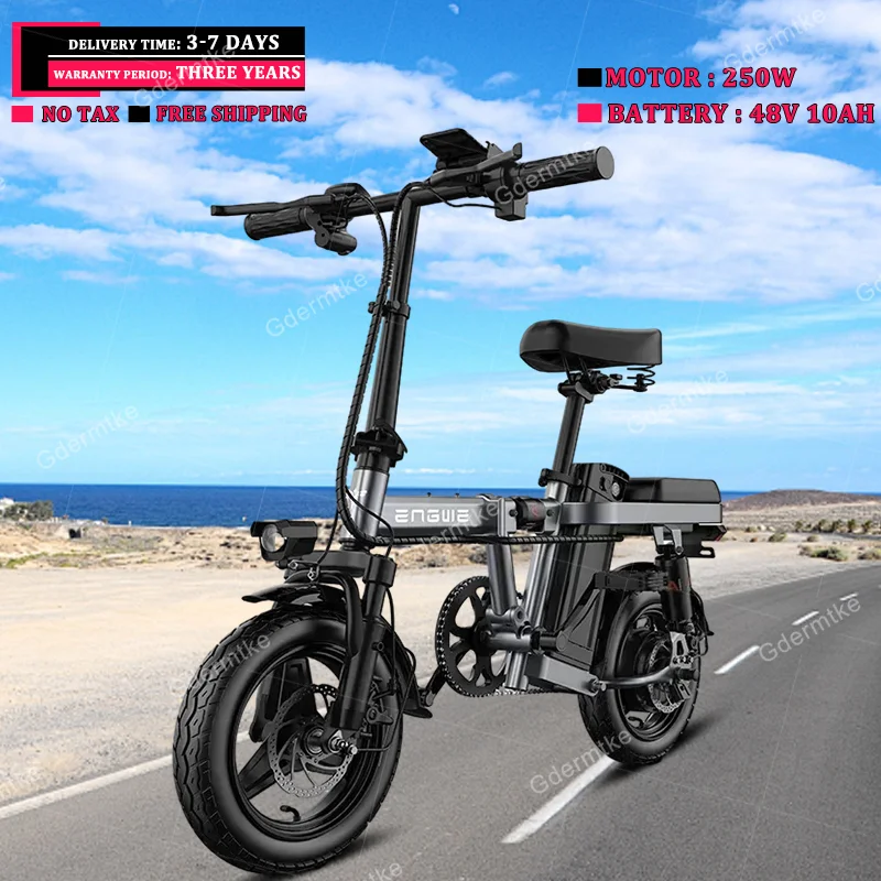 Pieghevole E Bike T14 250W Mini Electric Bike14-Inch Durata Della Batteria 80Km 48 V10Ah Urban Road Mobility Bicicletta Elettrica