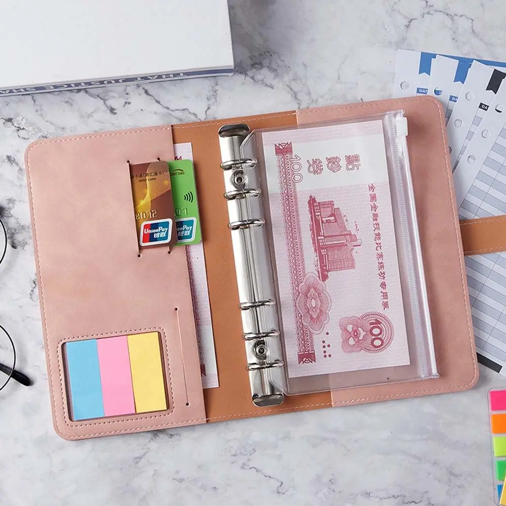 

A6 PU Leather Notebook Budget Binder,Refillable 6 Ring Money Saving Loose Leaf Bag Cash EnvelopeS for Planner Personal Organizer