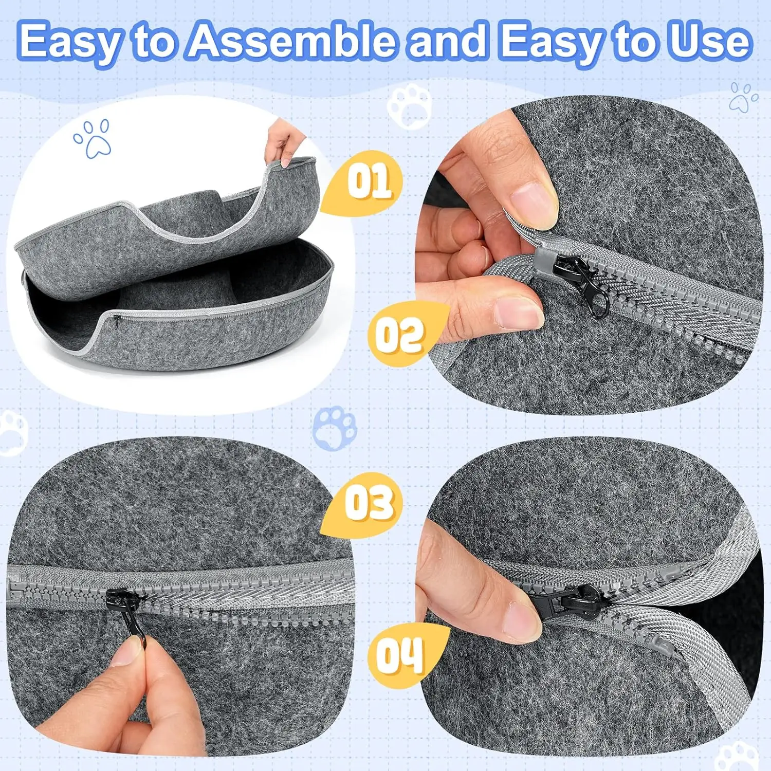 Cat Tunnel Peekaboo Cat Cave Bed for Indoor Cats Cat Donut Tunnel for Pet Cat House Cat Felt & Washable Interior Cat Play Tunnel 4