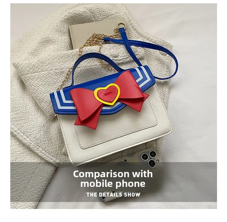 Schicke Schleife Kunstleder Umhängetaschen Kawaii Kleine Herz Einkaufstasche Mini Geldbörsen Kette Gürtel Umhängetasche für Teenager Mädchen Mode – Detail 9
