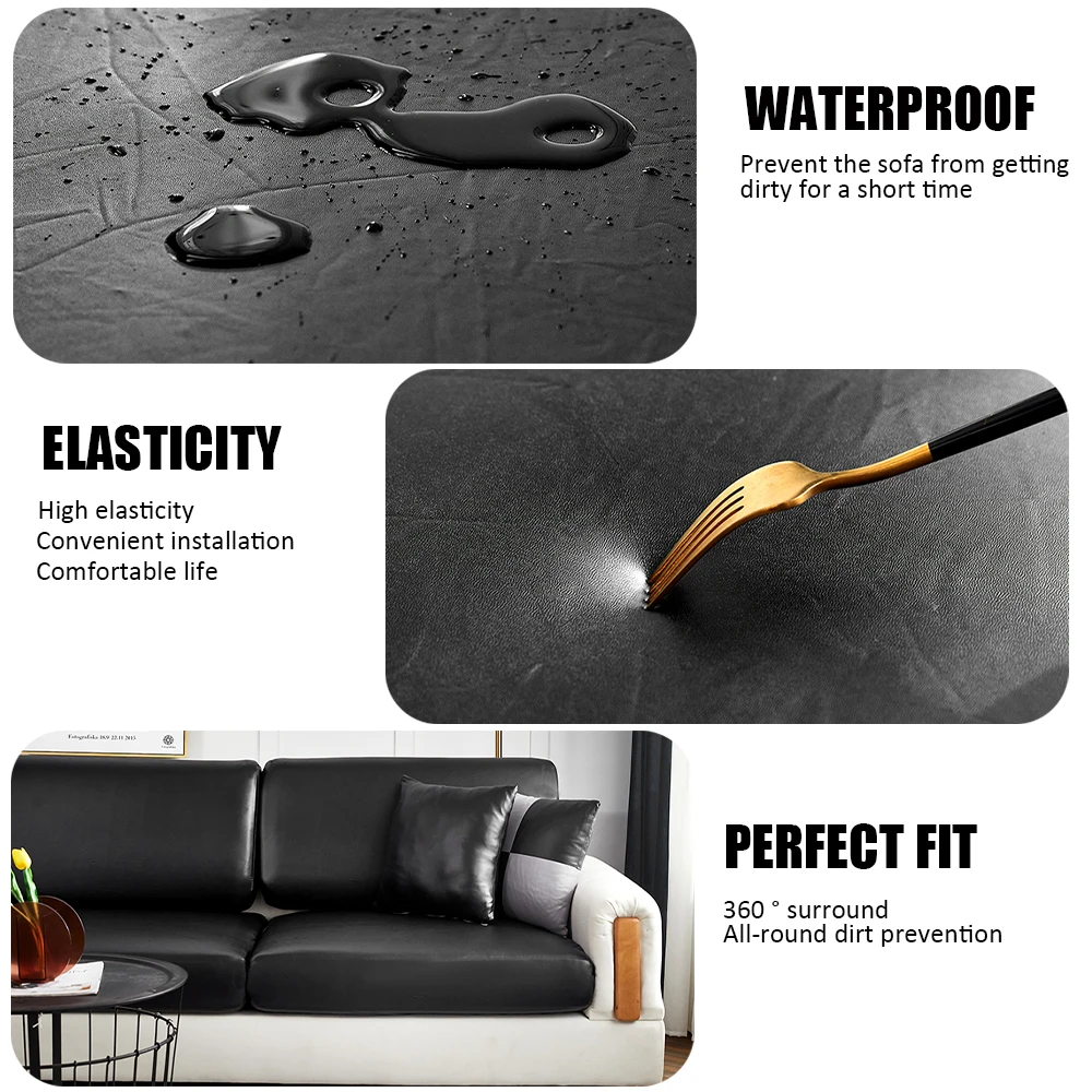 PU Waterproof Leather Sofa Seat Cover for Living Room Stretch Slipcover Furniture Protection 15 Solid Colors Sofa Couch Covers 5
