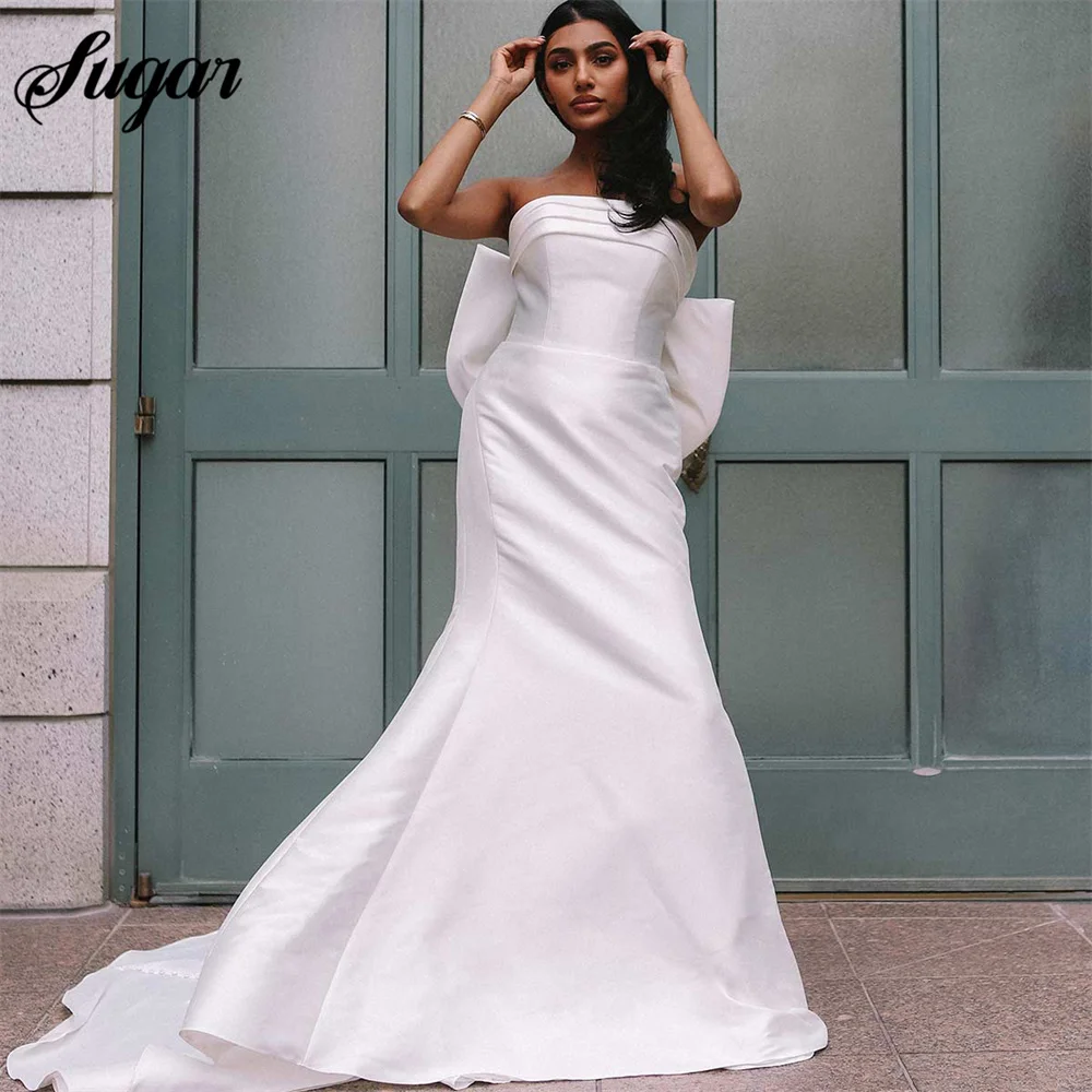 

Simple And Clean Satin Mermaid Wedding Dress Bride Dresses With Detachable Train Princess Wedding Party Gowns vestido novia