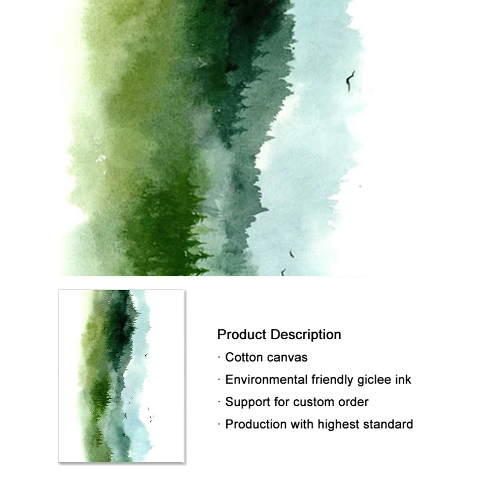 Canvas wall art Oil painting wall art Foggy Mountain Misty Forest Pine Sage Green Wall Art Canvas Painting Nordic Poster And Prints Wall Picture for Living Room Decor