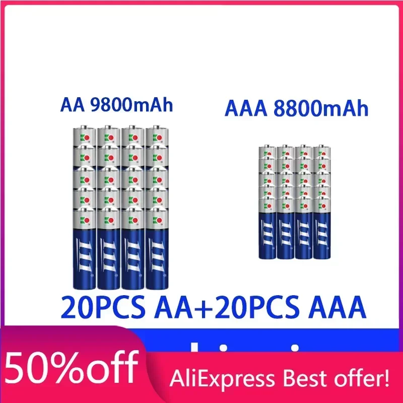 

AAA + AA rechargeable AA 1.5V 9800mah - 1.5V AAA 8800mAh alkaline battery flashlight toy watch MP3 player, free delivery