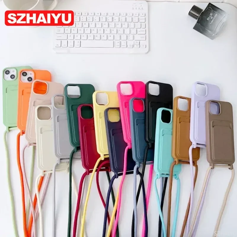 Hands-Free Lanyard Phone Case with Silicone Card Holder and Drop Protection Cover