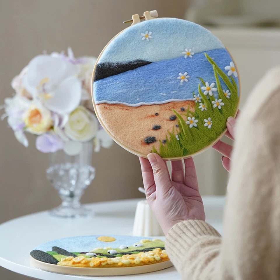 Creative Painting DIY Wool Embroidery Kit Funny Craft Painting DIY Wool Needle Felt Picture Kit Gift For Mom Friends Kids