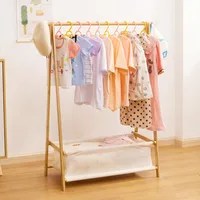 Kids Clothing Rack with Storage Box, Dress up Rack, Child Garment Rack with Hanging Rods, Small and Foldable, Bamboo (Natural) 1