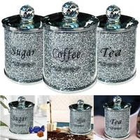 3PC Coffee Sugar Tea Storage Box Set Crystal Crushed Diamond Kitchen Storage Container Handmade Crystal Glass Coffee 2