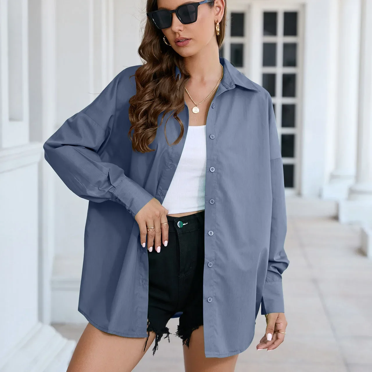 JCLOWSEXY Women's Solid Colour Loose Shirt Jacket Spring and Autumn Versatile Elegant and Youth Woman Blouses
