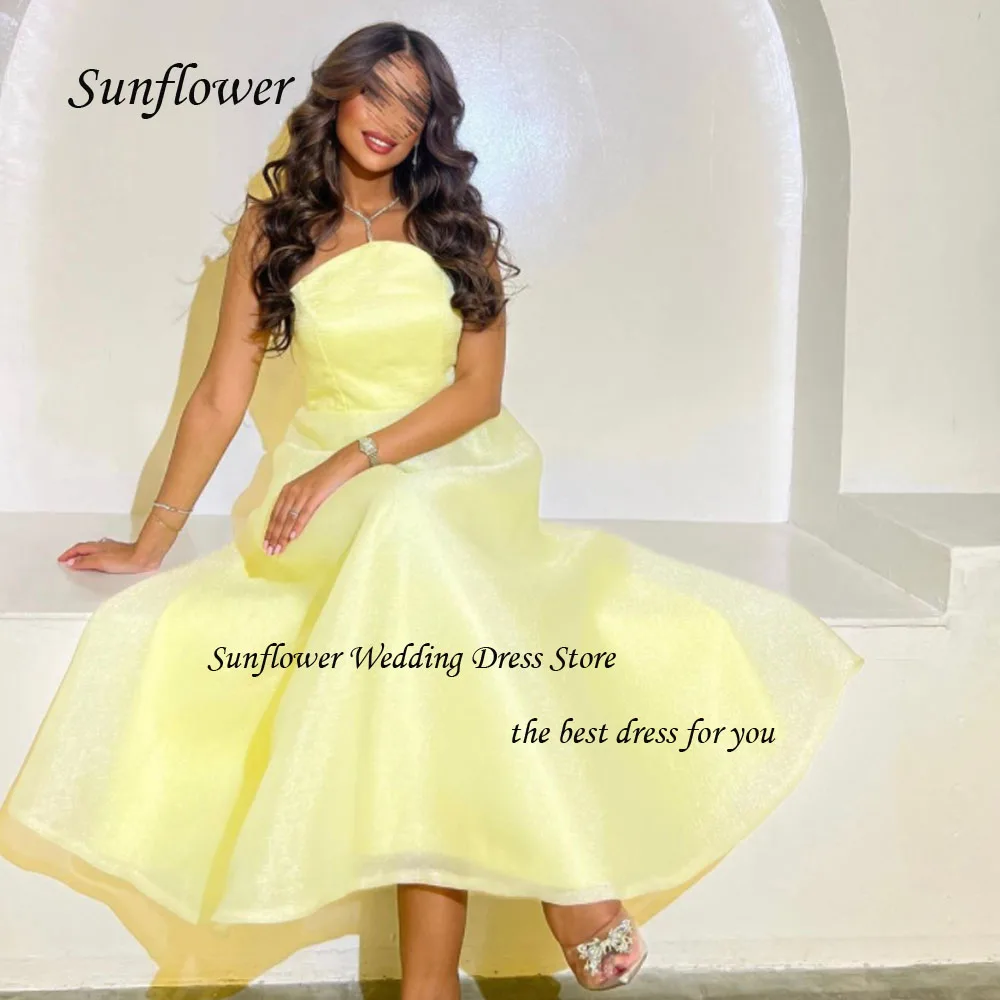 

Sunflower Strapless A-LINE Formal Evening Dress 2023 Slim Sleeveless Pleat Organza Ankle-Length High-end Custom Prom Gowns