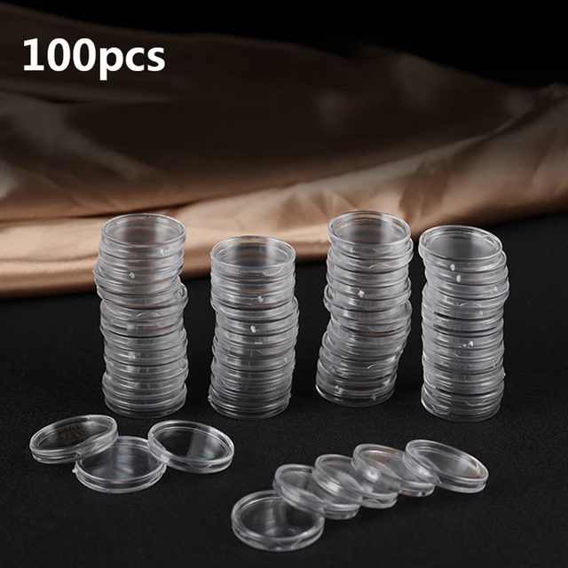 Cápsulas de plástico transparente para monedas, Fundas protectoras  redondas, 100 piezas, 18/19/20/21/23/24/25/26/28/30mm - AliExpress