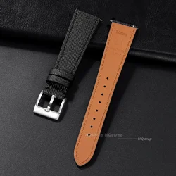 Vintage Stitched Leather & Nylon Quick Release Watch Strap - Sports Bracelet - 20mm (Black)