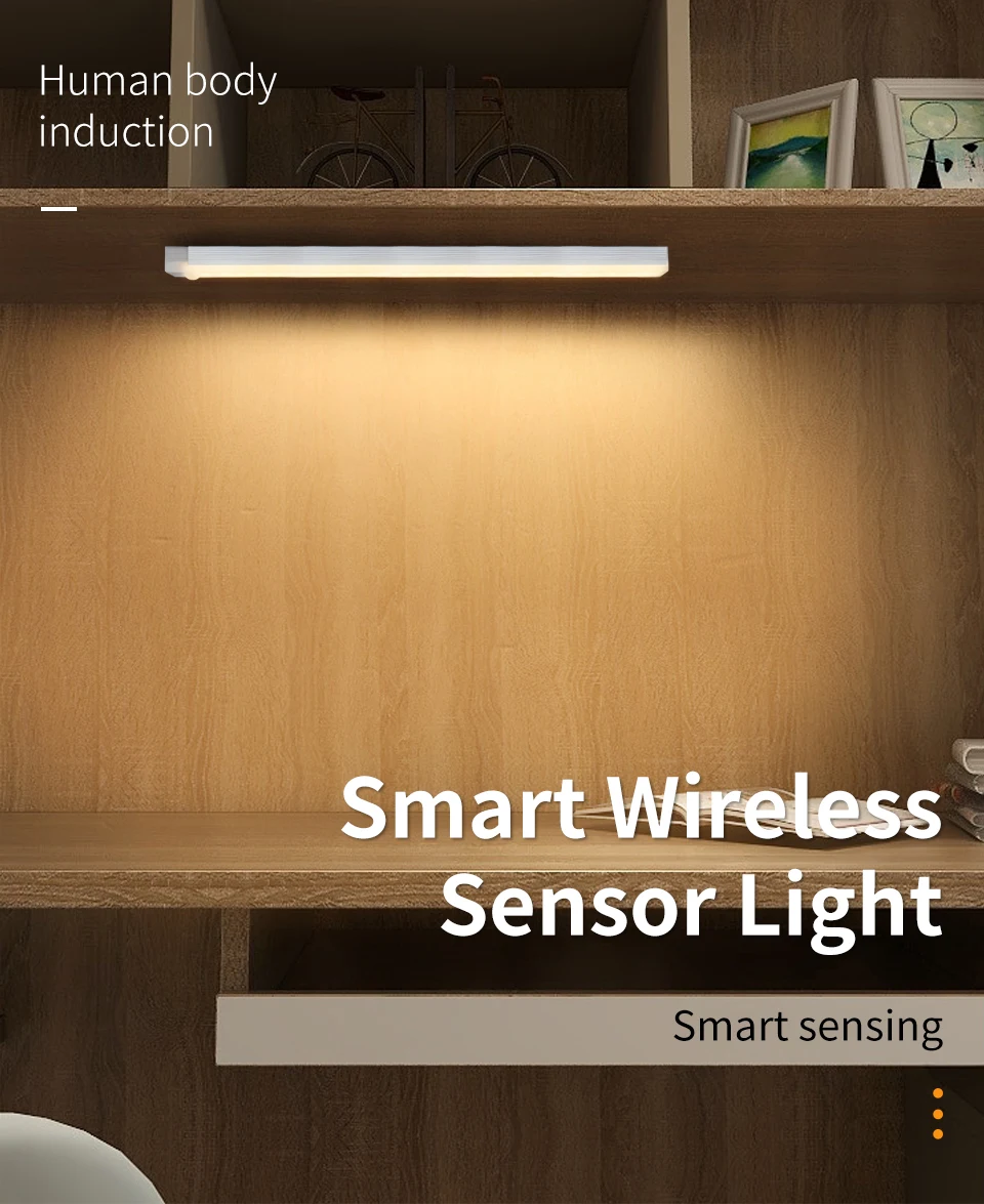 Night Light Motion Sensor LED Cabinet Light Wireless USB Rechargeable Reading Lamp Bedroom Wardrobe Lamp Under Backlight Kitchen