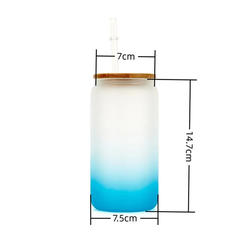 16oz Water Bottle with Straw Juice Glass Beer Can Gradient Color Milk Mocha Cup with Bamboo Wooden Lid Household Drinking Cups
