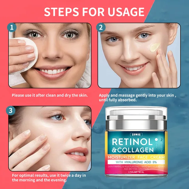 Retinol Anti Aging Face Cream Moisturizing Wrinkle Remover Collagen Hyaluronic Acid Creams Skin Care 50ML 6