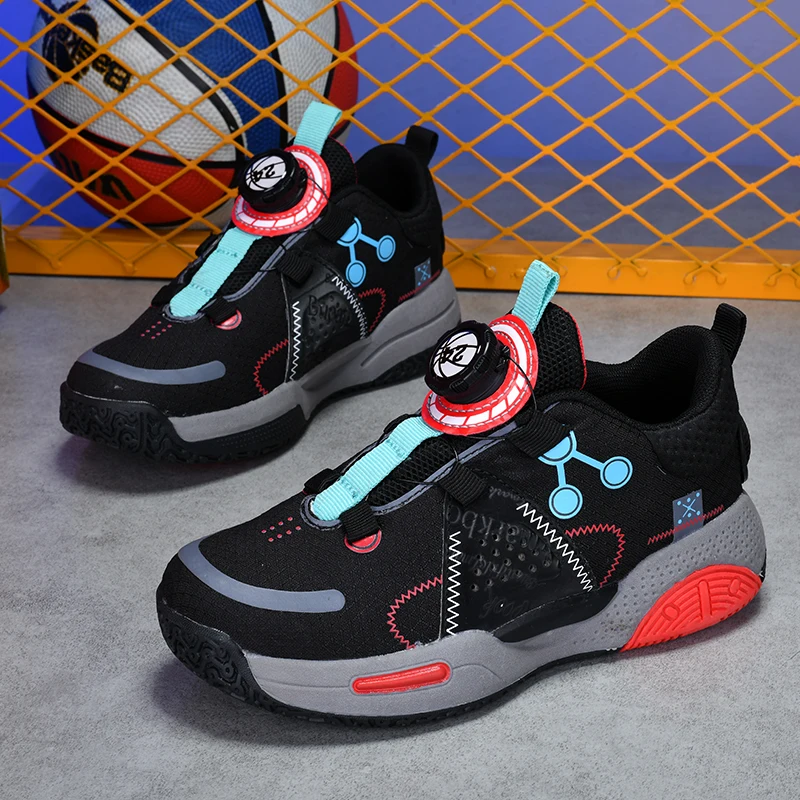 

2024 New Kids Walking Sneakers Boy Quick Lacing Teenage Shoe Anti Slip Boy Sport Shoes Children Designer Basketball Shoe Boys