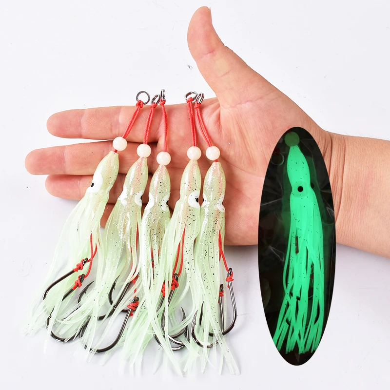 5 Stück/Packung weicher Tintenfisch 12 cm 5,5 g Silikongel-Rock Tentakel 15 # Doppelunterstützung Haken Köder Haken Rig Angelgerät Salzwasserangeln – Detail 5