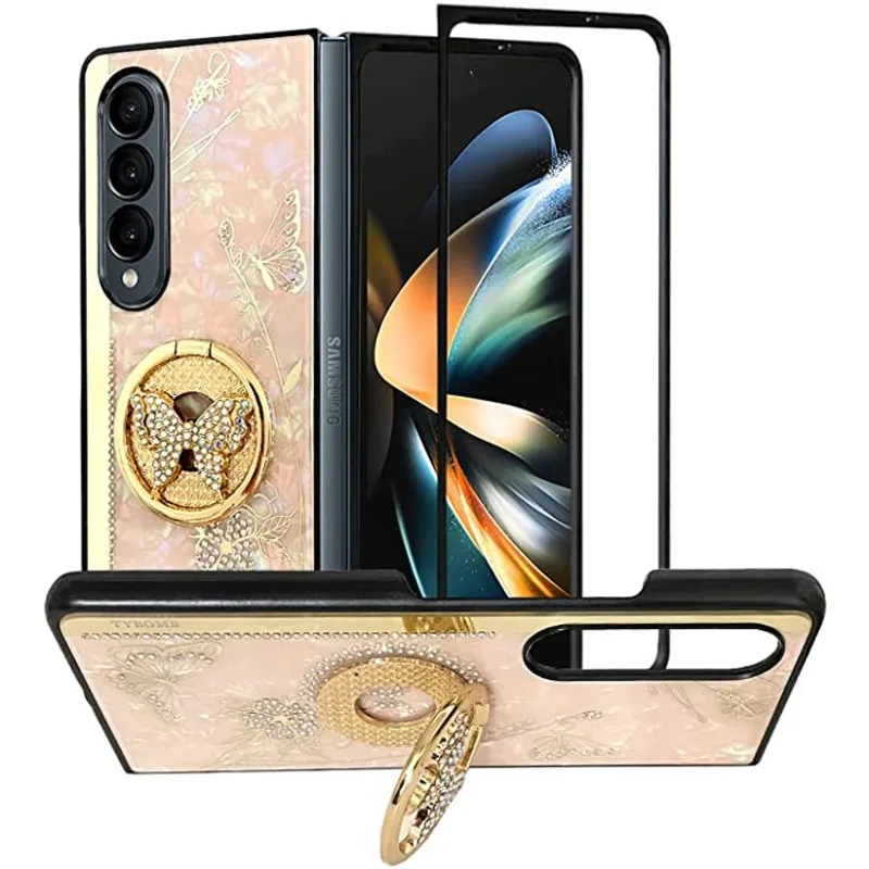 Luxury Creative Mirror 3D Ring Stand Intarsiato Butterfly Case Holder Fold3 Cover Protettiva Per Samsung Galaxy Z Fold 4 5G Custodie