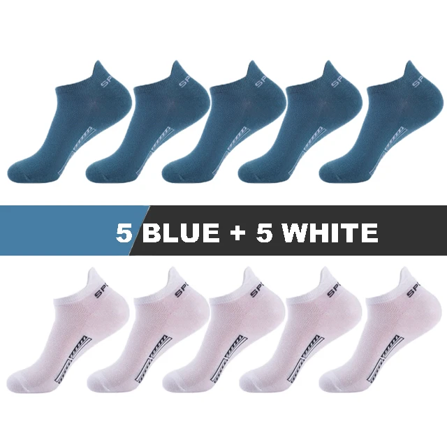 10Pairs/Lot High Quality Men Socks Ankle Breathable Cotton Sports Socks Mesh Casual Athletic Summer Thin Cut Short Sokken Gifts 5 blue 5white